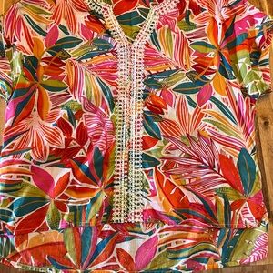 Colorful Floral Blouse with Lace Detail